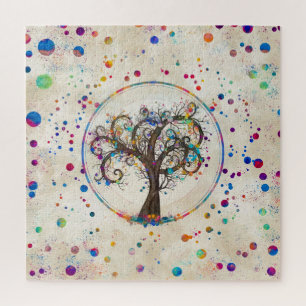 Puzzle Arbre à spirale dorée Couleur Peinture Splatter #