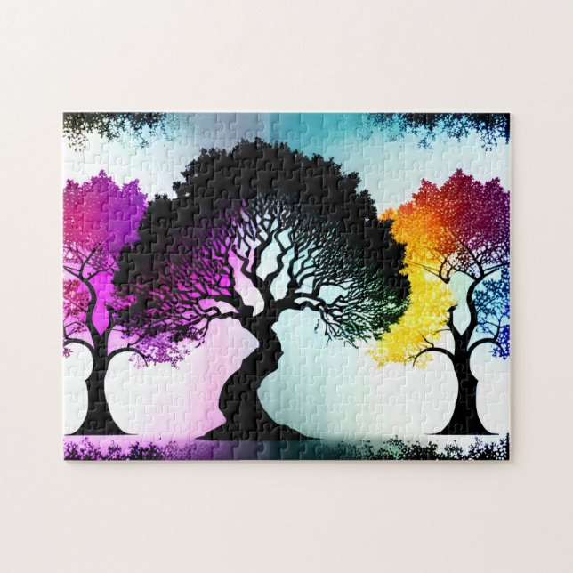 Puzzle Arbre arc-en-ciel Silhouette forêt enchantée (Horizontal)