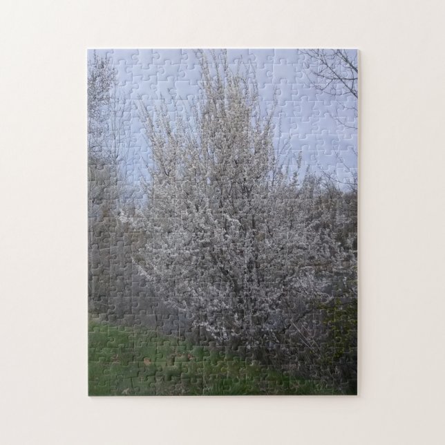 Puzzle arbre blanc fleuri sur la rivière boise (Vertical)