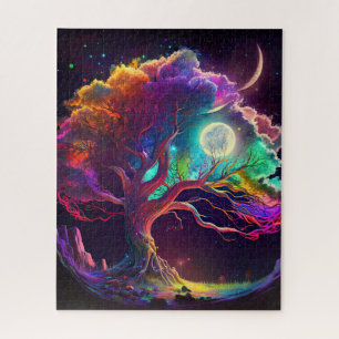 Puzzle Arbre coloré de vie Lune Galaxie Imaginaire