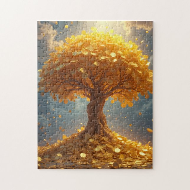 Puzzle arbre d'argent doré pièces d'or (Vertical)