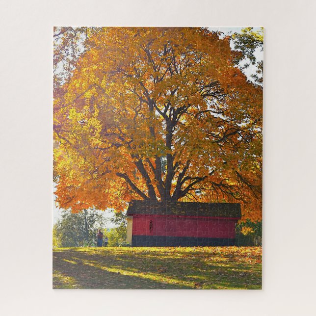 Puzzle arbre d'automne et grange (Vertical)