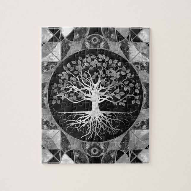 Puzzle Arbre de la vie - pierre gemme de gamme de gris (Vertical)