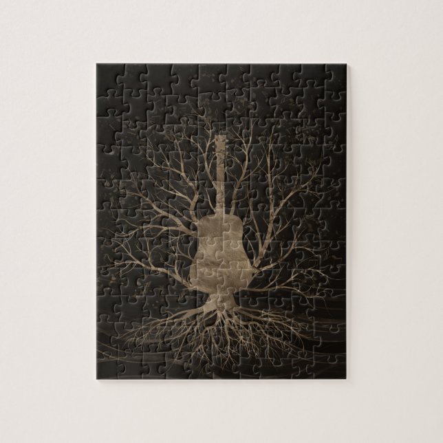 Puzzle Arbre de musique de guitare - or et bruns (Vertical)