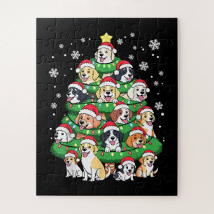 Puzzle Arbre de Noël Chien - Chiots Merry Noël Mignons