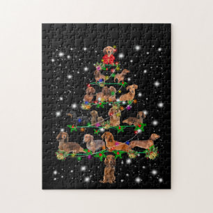 Puzzle Arbre De Noël De Dachshund Couvert De Lampe De Feu
