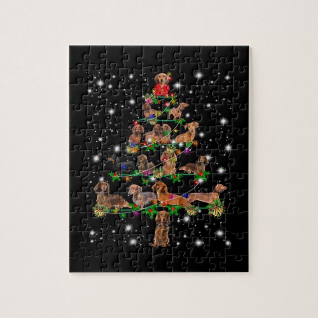Puzzle Arbre De Noël De Dachshund Couvert De Lampe De Feu (Vertical)