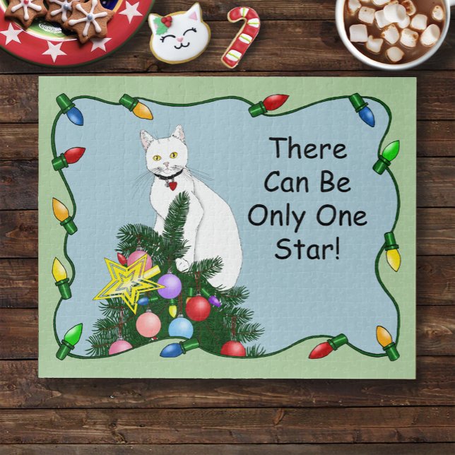 Puzzle Arbre de Noël drôle et festif Chat blanc drôle Ver (Créateur téléchargé)