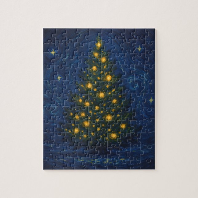 Puzzle Arbre de Noël étoilé | Vacances post-impressionnis (Vertical)