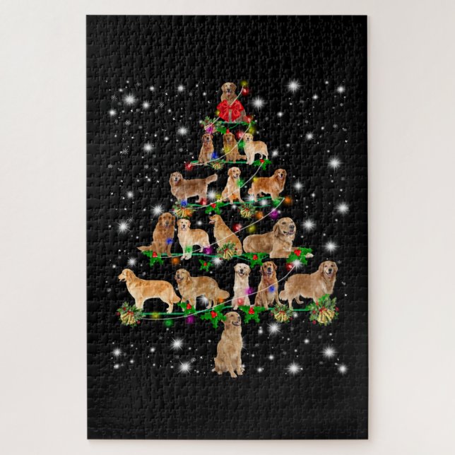 Puzzle Arbre de Noël Golden Retriever Couvert Par Flash (Vertical)