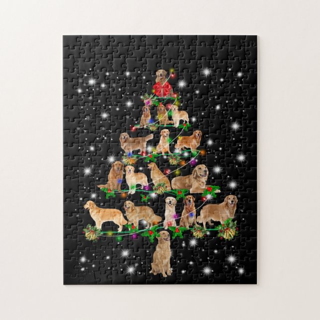 Puzzle Arbre de Noël Golden Retriever Couvert Par Flash (Vertical)