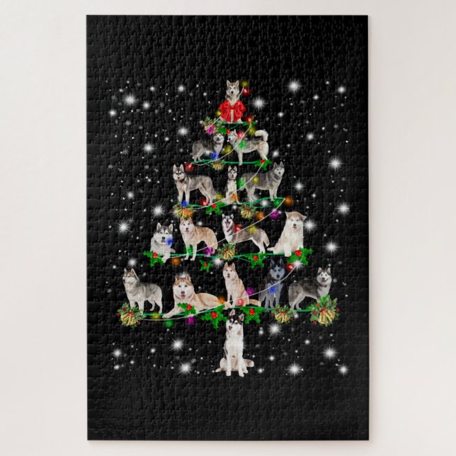 Puzzle Arbre De Noël Husky Couvert De Lampe De Feu (Vertical)