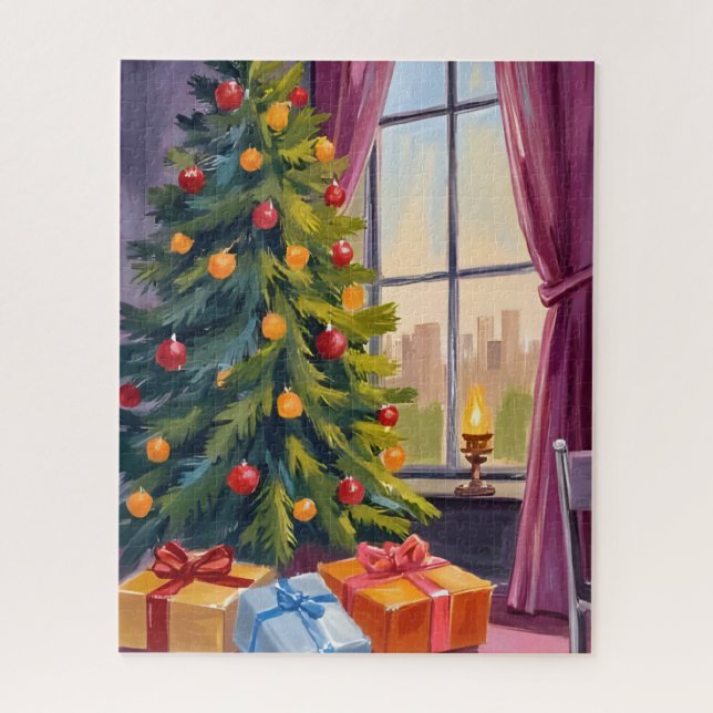Puzzle Arbre de Noël Joyeux Peinture de Fêtes (Vertical)