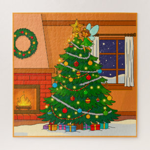 PUZZLE ARBRE DE NOËL MIGNON IMAGE MAISON COLORÉE