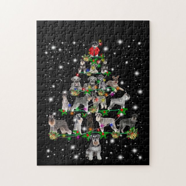 Puzzle Arbre De Noël Schnauzer Couvert De Lampe De Feu (Vertical)