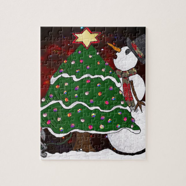 Puzzle Arbre de Noël Snowman Surprise Art Imprimer (Vertical)