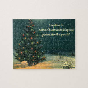 Puzzle Arbre de Noël vintage la nuit avec lumières et nei