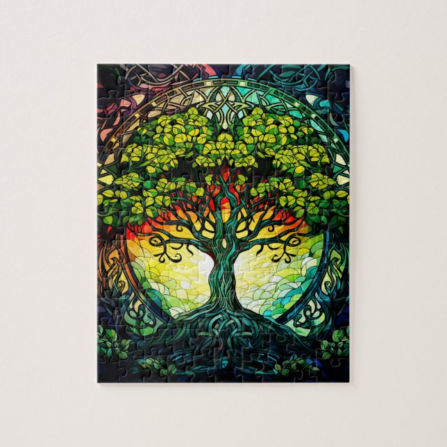 Puzzle Arbre de vie celtique vert coloré (Vertical)