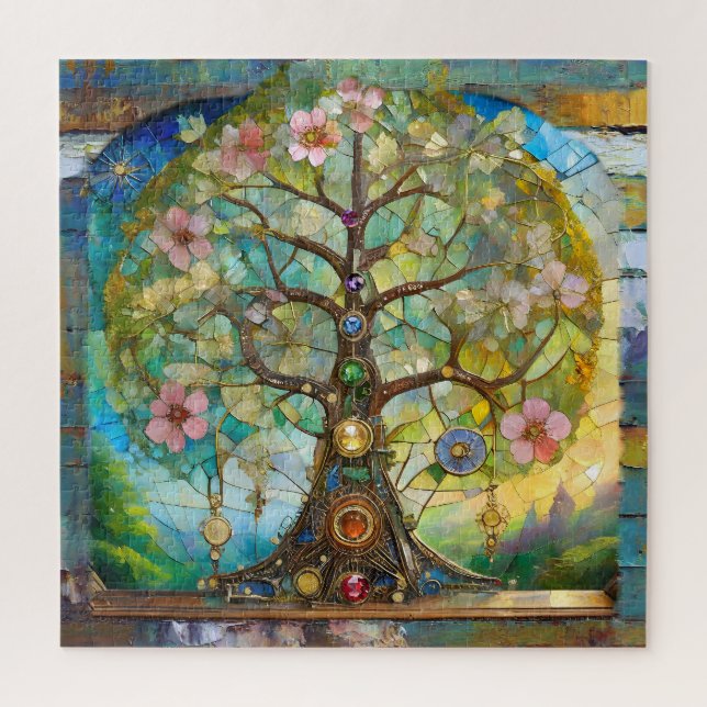 Puzzle Arbre de Vie Fleurissant des 7 Chakras (Vertical)