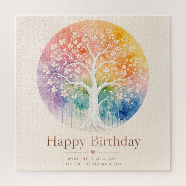 Puzzle Arbre Fleurissant Arc-en-Ciel Anniversaire Joie (Vertical)