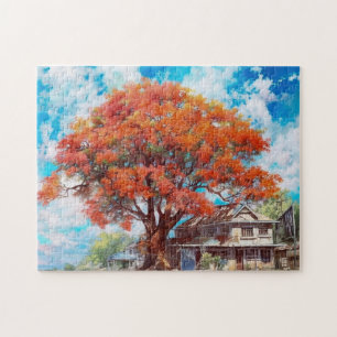 Puzzle Arbre rustique Royal Poinciana dans l'aquarelle de