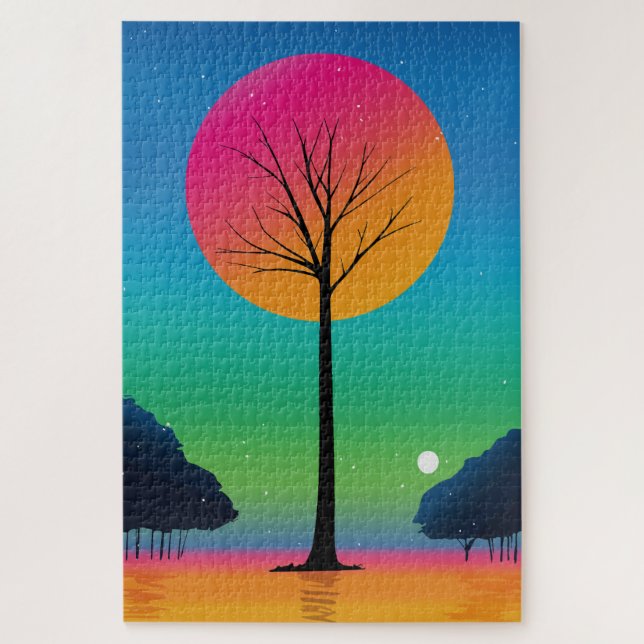 Puzzle Arbre Vivant Sous un Ciel de Rainbow Cosmique (Vertical)