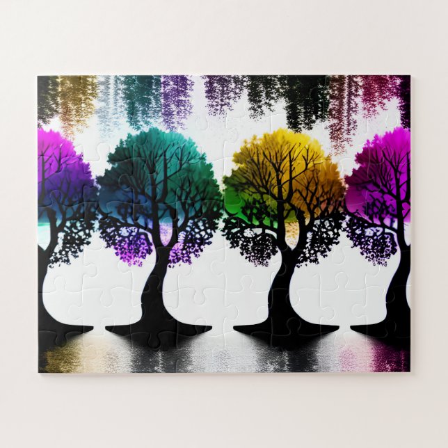 Puzzle Arbres Colorés Abstraits Pastel Pour Enfants (Horizontal)