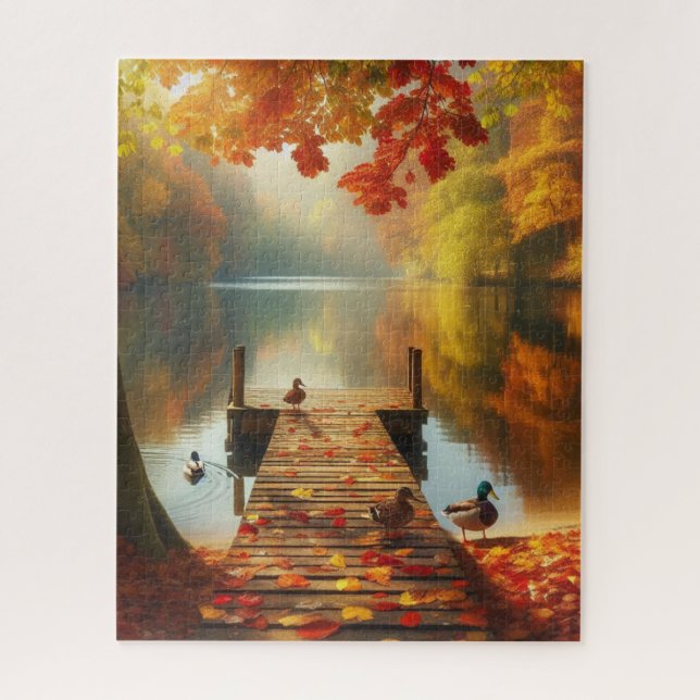 Puzzle Arbres d'automne & lac avec canards (Vertical)