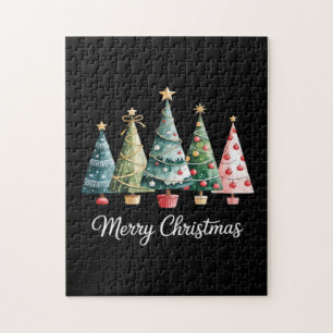 Puzzle Arbres de Noël drôles Joyeux Noël Ruban Santa Fami