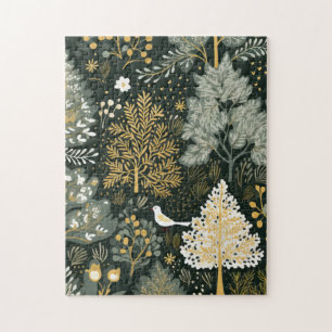 Puzzle Arbres de Noël vintage boho blanc vert or