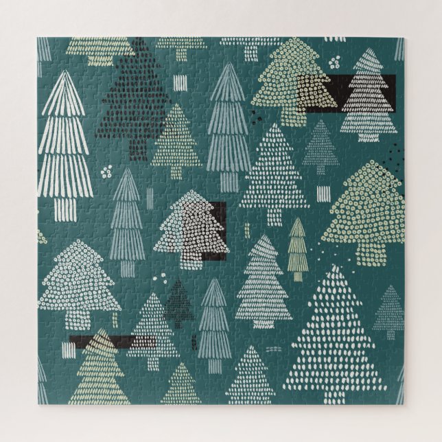 Puzzle Arbres d'hiver, motif vintage de Noël. (Vertical)