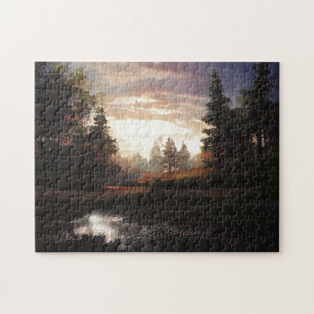 Puzzle Arbres Eau Paysage Nuages Herbes (Horizontal)