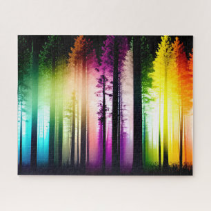 Puzzle Arbres noirs en silhouette couleur arc-en-ciel mys