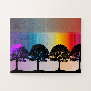 Puzzle Arbres silhouettes avec mauve Feuille Rainbow Wall