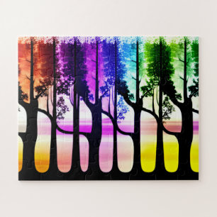 Puzzle Arc en ciel des arbres colorés Pastel Abstraits