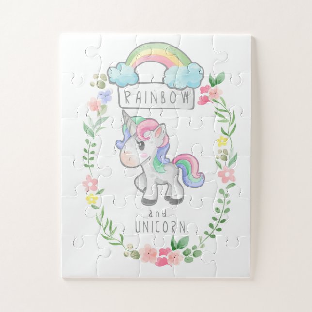 Puzzle Arc-en-ciel et fleurs Unicorne (Vertical)