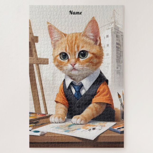Puzzle Architecte sophistiqué Chat Ginger Kitten Art (Vertical)