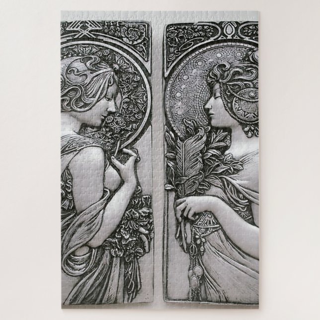 Puzzle Argent, Art nouveau, design, femelles, Mucha, beau (Vertical)