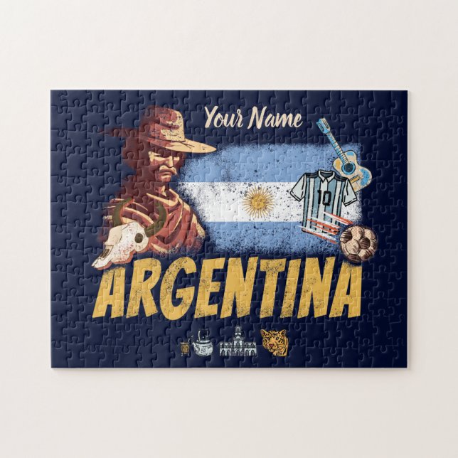 Puzzle Argentine gaucho vintage avec drapeau de football (Horizontal)