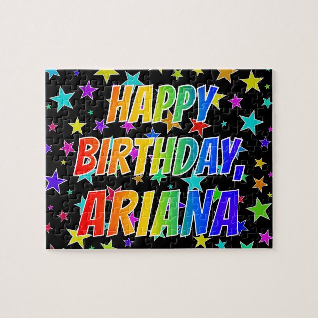 Puzzle "ARIANA" Prénom, Amusant "HEUREUX ANNIVERSAIRE" (Horizontal)