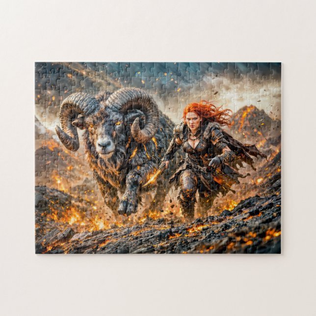 Puzzle Aries Zodiac with Warrior and Charging Ram (Horizontal)