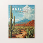 Puzzle Arizona Travel Art Vintage<br><div class="desc">Arizona design de déplacement vectoriel rétro. Cet art de voyage de style rétro,  avec son mélange de couleurs audacieuses et d'allure vintage,  est conçu pour inspirer un sentiment d'aventure.</div>