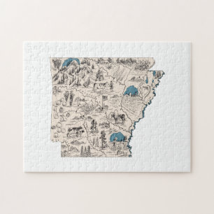 Puzzle Arkansas Shaped Vintage Arkansan Picture Map