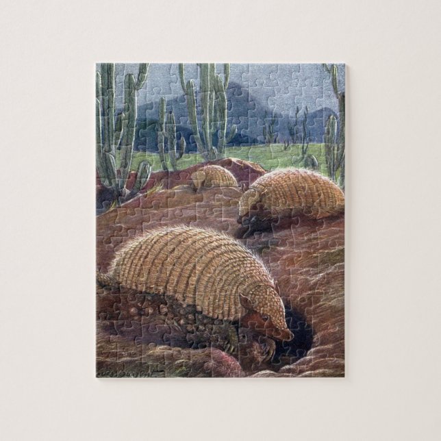 Puzzle Armadillos by Louis Sargent, Vintage Wild Animals  (Vertical)