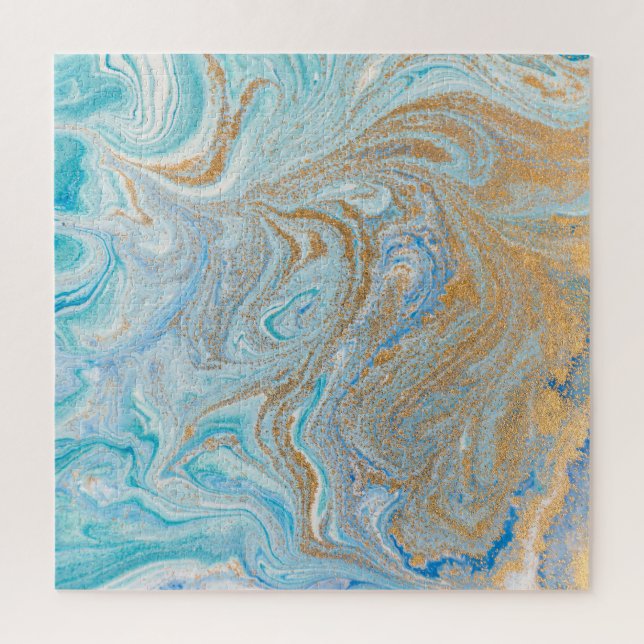 Puzzle Arrière - plan acrylique en marbre, bleu avec bril (Vertical)