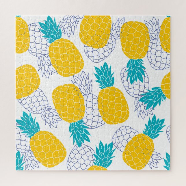 Puzzle Arrière - plan blanc ananas, motif sans soudure. (Vertical)