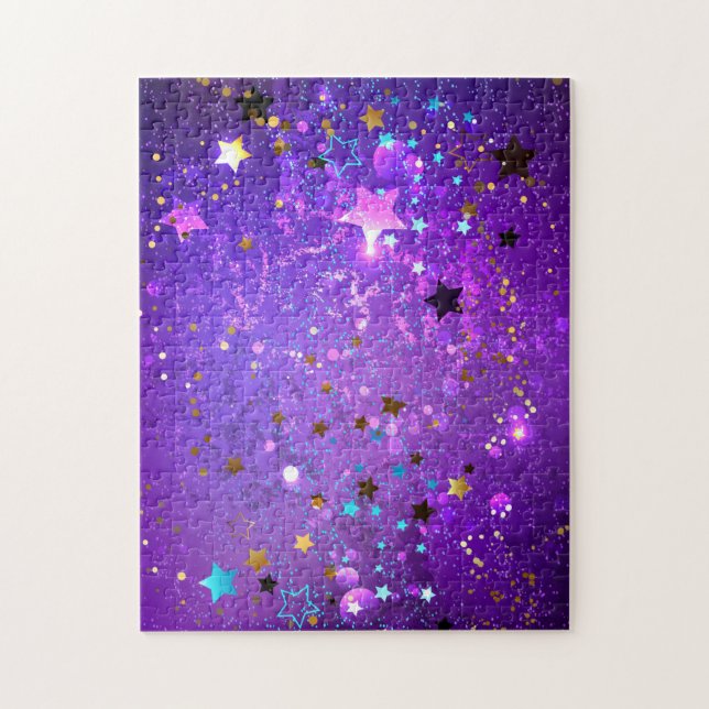 Puzzle Arrière - plan de feuille violet avec étoiles (Vertical)