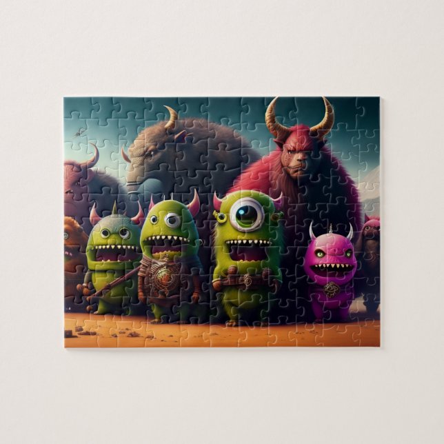 Puzzle Art 3D Fantastique Mignon Drôle Monstres Verts (Horizontal)