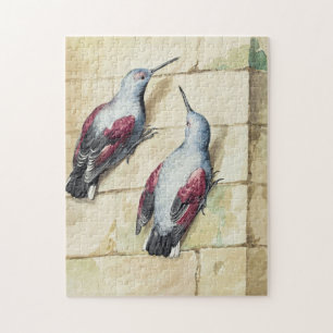 Puzzle Art à l'aquarelle d'oiseau vintage rouge et gris