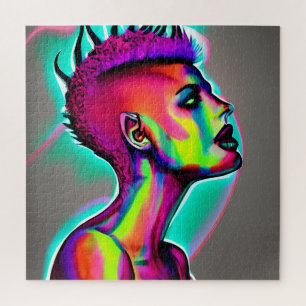 Puzzle Art abstrait coloré d'IA   Femme avec Mohawk